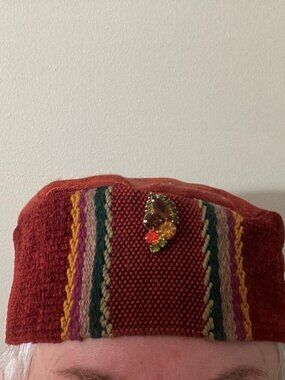Handmade Boho Unstructured Pillbox Hat - Rust Brocade